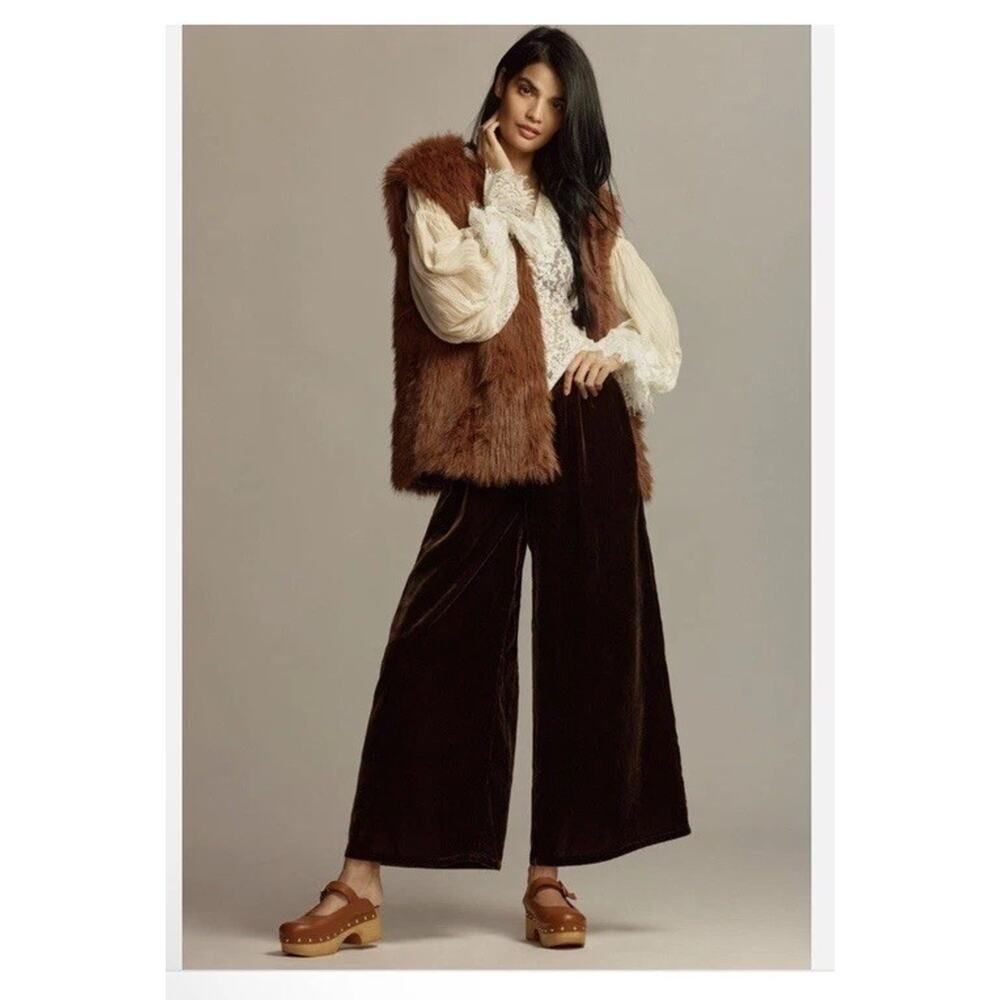 New Anthropologie The Somerset Pants Velvet Size X-Large Brown Wide Leg Pants